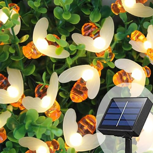 Lecone Solar Lichterkette aussen, Bienenlichterketten, 7M 50LED 8 Modi wasserdichte Außen/Innenbeleuchtung für Garten, Blume, Terrasse, Weihnachten, Hochzeiten, Partys