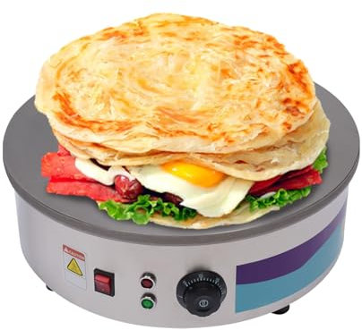 Donened Appareil à crêpes de 45 cm de diamètre, grande surface de cuisson avec répartiteur de pâte et spatule en bois, plaque antiadhésive, fer à crêpes, pancakes et tortilla, 150-280 °C, 2800 W