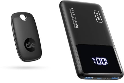 TILE Pro (2022) Localisateur d’Article Bluetooth, Portée de 120 m, Fonctionne avec Alexa et Google & INIU Batterie Externe, 22.5W 10000mAh Power Bank, Batterie Portable USB C Input & Output PD3.0