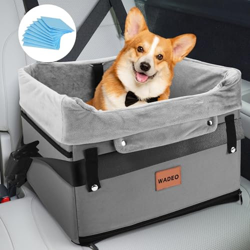 WADEO Stabiler Hunde Autositz für kleine und mittlere Hunde, Abnehmbarer Haustier Autositz mit Befestigungsgurte und Futter, Wasserdichter Hundeautositz für Rück- und Vordersitz, maschinenwaschbar