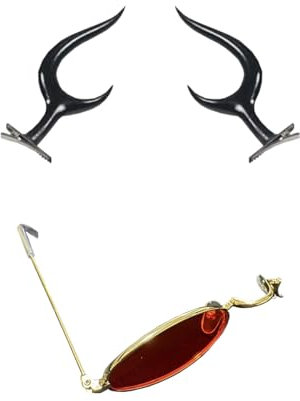 Lzrong 2PCS Hazbin Hotel Alastor Cosplay Brille Glasses Teufelshörner Zubehör Requisiten, Stirnband Böse Teufel Kopfbedeckung Schwarz Haareif Halloween Karneval Cosplay Maskerade Dress Up Party