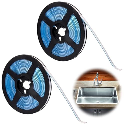 2PCS Bath Sealant Strip,Bath Sealant Strip Self Adhesive,PU Self Adhesive Bathroom Sealant Strip,Ceramic Tile Mildewproof Gap Tape for Ceiling/Stove/Wall/Corners/Baseboard/Floor (8mmx6m) - White