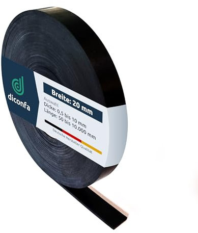 diconfa Gummistreifen BREITE 20mm (2cm) - WÄHLBAR - Dicke: 1 bis 5mm - LÄNGE: 0,05 bis 10m - Auswahl: 2000mm (200cm) lang, 2mm stark - Gummimatte Meterware schmal Gummiunterlage Gummiplatte
