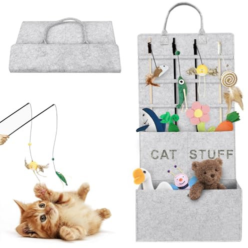FALUCKYY 5-layer Cat Wand Toy Storage Bag,Cat Toy Storage for Cat Teaser Wand, Hangable Cat Toy Box for Cat Wand Toy,Multifunction Cat Wand Toy Storage Hanging Bag,Cat Toy Basketcat Stuff,Cat Gifts