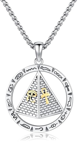 TRISHULA Pyramiden Kette 925 Sterlingsilber Ägyptische Pyramiden Halskette Ägyptische Gott Ankh Horus Auge Elemente Pyramide Freimaurer Schmuck für Herren Damen