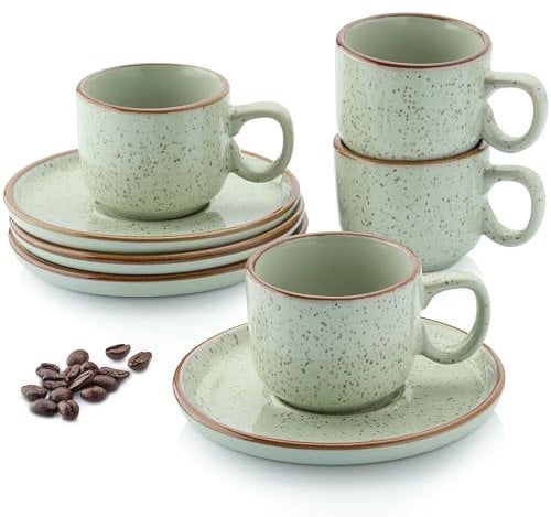 Sänger Rio Minze | Espressotassen Set 8 teilig, Tassen Set 4 Personen, Espresso- & Mokkatassen, kratz- spülmaschinen- mikrowellenfest, 4xTassen & 4xUntertassen mintgrün 80 ml | VALUE COLLECTION