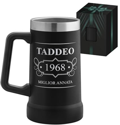 Maverton Boccale da birra personalizzato in acciaio inox - Tazza termica da campeggio 700ml - Bicchiere termico 6h caldo/10h freddo - Idee regalo campeggio - Regalo uomo compleanno - Regali uomo
