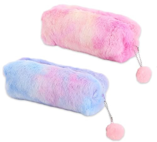tyokas 2 Stück Plüsch Bleistiftbeutel Regenbogen Kind Stiftetasche PlüschTragbare Kosmetiktasche Mit Reißverschluss Geeignet für die Organisation Schreibwaren, Kosmetik(Pastelle, Purpur)