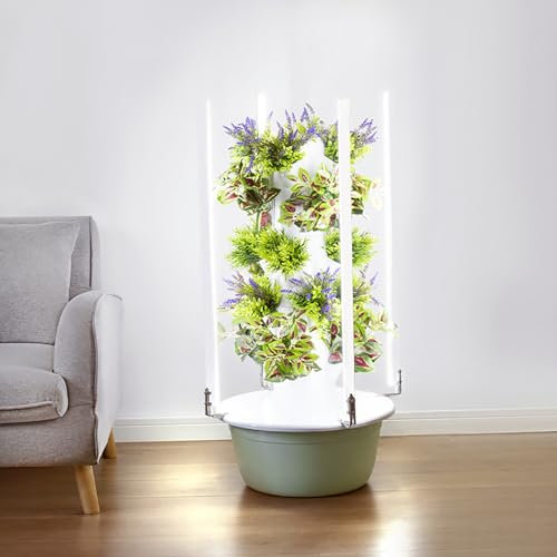 Torre idroponica con luce crescente, sistema di coltivazione idroponica a nove piani per erbe, frutta e verdura, include pompa, adattatore, vasi a rete