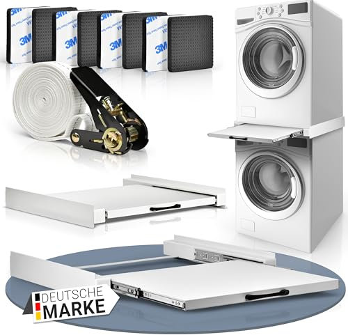 LECURE® Waschmaschinen-Verbindungsrahmen [60x60cm] - Universal einsetzbarer Zwischenbaurahmen zur Verbindung von Waschmaschine und Trockner - Inkl. Ausziehplatte