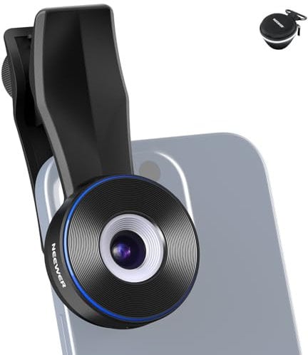 NEEWER 45X Mini Pocket Microscope Lens with 17mm Thread Phone Lens Clip, 2 Brightness LED Light, Microscopic World Observation, USB C Cable, Compatible with iPhone Samsung, LS-32 PRO