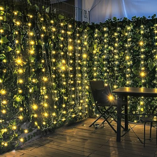 Artificial Ivy Privacy Fence with Lights 118x39.4in Grass Wall Screen Fake Vines Balcony Fence Privacy Screen Cover, Faux Ivy Leaf Hedge Panels Wall Decoration