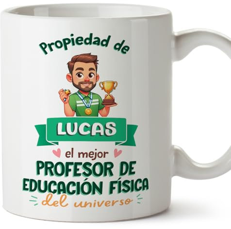 MUGFFINS Tazas Personalizadas para PROFESOR DE EDUCACION FÍSICA hombre - En Español - Propiedad de - 11 oz / 330 ml - Regalo Personalizable original y divertido