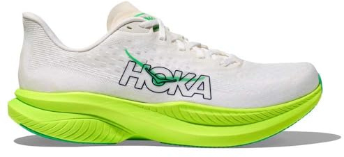 Hoka Men's Mach 6 Sneaker, White/Neon Lime, 5.5 UK