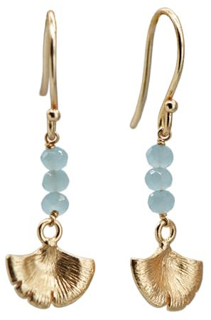 KOKO Ginkgo-Ohrringe mit Natursteinen aus Chalcedon – Goldene Hängeohrringe für Damen und junge Frauen in Geschenkbox