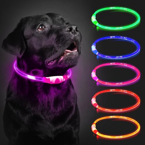 Leuchthalsband Hund Aufladbar, LED Hundehalsband Leuchtend wasserdicht mit 3 Lichtmodi in der Nacht Sicherheit für Kleine, Mittlere und Große Hunde Leuchthalsband, Rosa 70cm