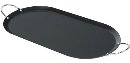 Restaurantware -Met Lux 20,4 x 22,6 cm Doppelbrenner-Grillplatten, 10 antihaftbeschichtete flache Grills, kompatibel mit offenem Feuer und Gas, ergonomische Griffe, schwarze Karbonstahl-Grillpfannen,