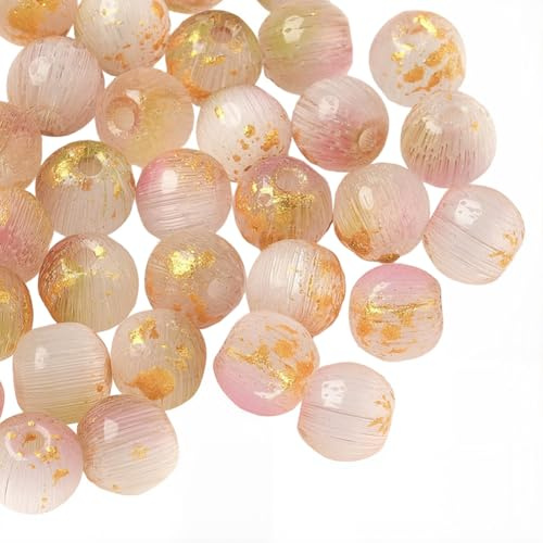 PONABEADIY 1 boîte de 376 perles en Verre Bicolores Roses de 5.5mm avec Trous en Feuille D'Or Rondes en Cristal Style Banc de Tirage Brillantes en Vrac pour la Fabrication de Bijoux Colliers Boucles D