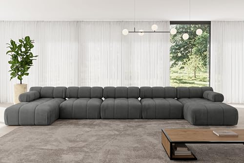 ALTDECOR Modulares Sofa Ecksofa in U-Form Corner modular Sofa Eckcouch Couch Wohnlandschaft Cauchsofa Polstersofa Tesso-U3-475x160x70 cm Dunkelgrau