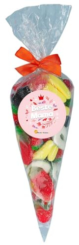 World of Sweets Beste Mama Süßigkeiten Spitztüte 400g – bunte Fruchtgummi-Schaumzucker-Mischung – Geschenkidee, Mitbringsel & kleine Aufmerksamkeit für Mütter