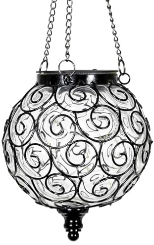 Taylor & Brown Solar Hanging Lantern - Decorative Handblown Plastic Round Hanging Lantern Light with 12 LED Lights for Outdoor, Garden, Patio, Yard, Pathway (White)
