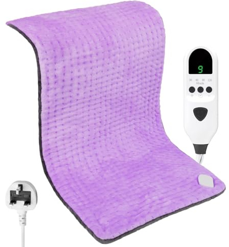 Heat Pad, 43 x 84cm Electric Heating Pad with 9 Temperature Levels & 4 Time Settings | Fast Heating Technology, Machine Washable for Back, Neck, Shoulder, Belly & Period Pain Relief (Purple + Grey)