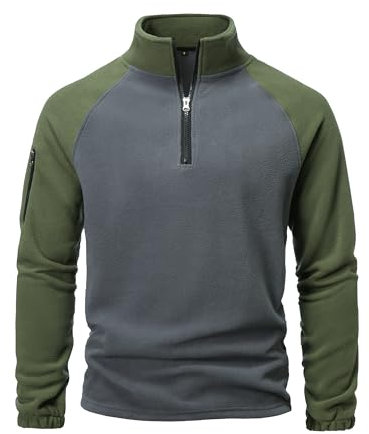MakingDa Giacche in pile da esterno da uomo mezza zip manica lunga leggera isolante adulto blocco di colore verde M