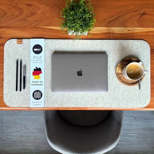 kontor28® - Schreibtischunterlage Filz MADE IN GERMANY | Schreibtisch Unterlage in der Größe 80x37,5 cm aus Upcycling-PET Filz | Filzunterlage Schreibtisch waschbar & Anti-Rutsch, Farbe Beige