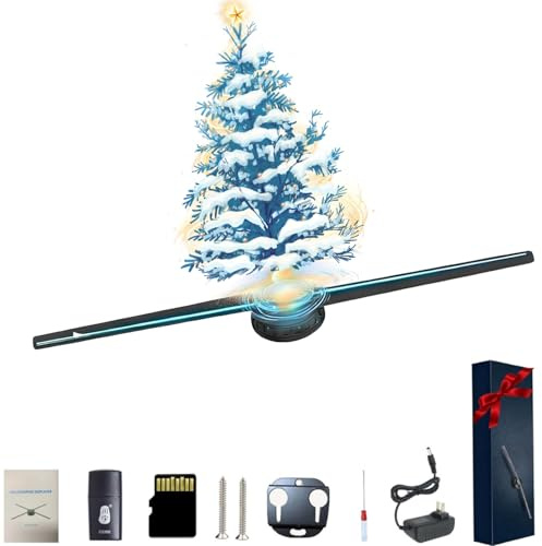 Projecteur LED 3D Hologramme Fan pour affichage publicitaire – Projecteur d'arbre de Noël avec télécommande APP et 244 perles LED de luminosité