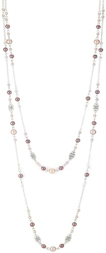 Dazylleco Silber Lange Perlenkette Damen Halskette Statement Lang Doppelsträngige Modeschmuck Muttertagsgeschenk für Mama