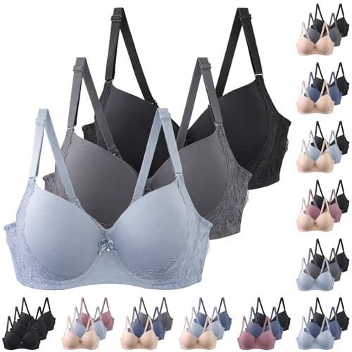 3er Pack Damen BHS mit Bügel Klassischer BH mit Verstellbare Träger Frauen Bequemer Stützend Komfortabler Klassischer-BH Dessous Unterwäsche Bra Set für Alltag Arbeit Freizeit