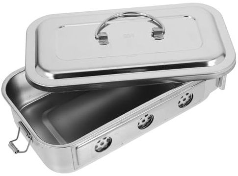 KHBUAB Nahtlose Instrumentenbox aus Edelstahl 304 mit Deckel und Belüftungslöchern Robuste Konstruktion Sicherer Griff Mehrfach Wiederverwendbar für Zahnärztliche und Medizinische