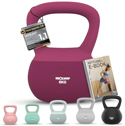 NEOLYMP Soft Kettlebell bodenschonend & leise - stoßdämpfende Kugelhantel mit Eisensandfüllung - ergonomischer Softgriff ideal fürs Homegym Kettlebell 2–12 kg Kugelhantel Set (Berry | 6 kg)