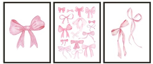 Dazzlewall 3-teiliges Pink Schleifen Wandbild Set, Aquarell Feminine Poster für Wohnzimmer Flur Schlafzimmer 30x40cm Ohne Rahmen