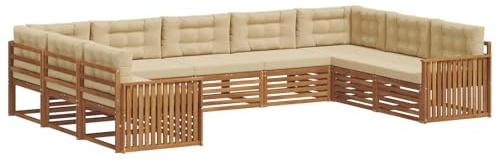 vidaXL Sofagarnituren 9 pcs Natur und Beige Massivholz Akazie, Gartenmöbel, modernes Outdoor-Sofa, Robustes Set, Lounge-Sitz, Terrasse, Komfort für Dein Zuhause