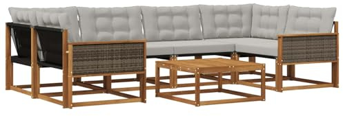 vidaXL Outdoor-Sofagarnitur mit Kissen 7 pcs Natürlich und Hellgrau, Garten, modernes Outdoor-Sofa, gemütliches Möbel, langlebige Lounge, perfekte Terrasse-Sitzgruppe