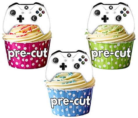 AK Giftshop PRE-CUT White Gaming Controllers - Edible Cupcake Toppers/Cake Decorations (Pack of 12)