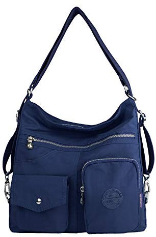 NOTAG Damen Nylon Schultertasche, Große Kapazität Reise Multipocket shopper Umhängetasche (Dunkelblau)