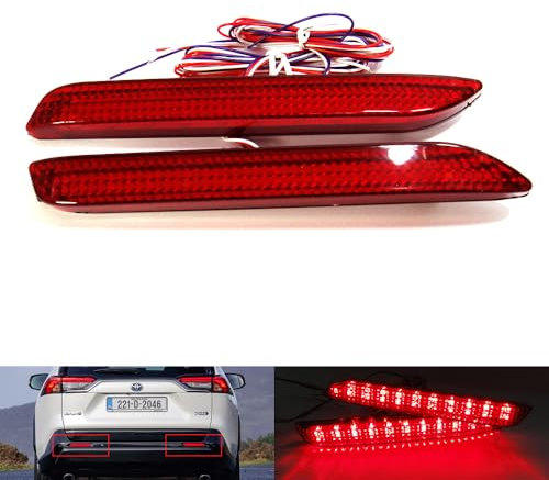 2x Red Lens Rear Bumper Reflector LED Fog Tail Stop Brake Light DRL For IS F RX300 NX RC Harrier Verso bZ4X Solterra 2019+ RAV4