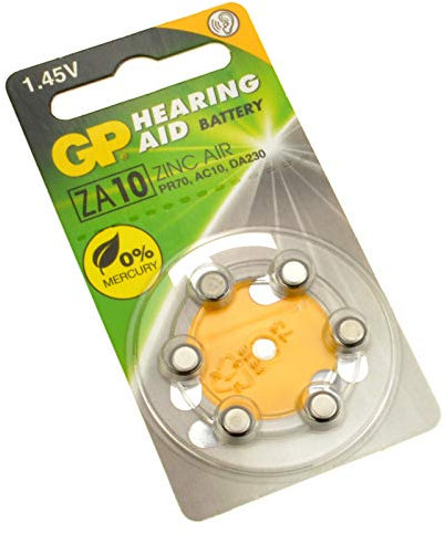 GP Hearing Aid Batteries ZA10 (PR70) Yellow, 1.4V 75mAh 3.6x5.8mm