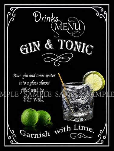 Gin And Tonic Retro Pub Bar Club Man Shed Home Bar – Vintage - Style Metal Sign – 3 Sizes To Choose