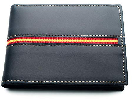 LEGADO Cartera Hombre Piel Bandera Vox II Azul con Monedero para Monedas, Billetera Capacidad Varios Billetes Fabricado en España, de Cuero. (Horizontal)