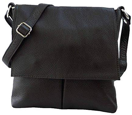 SH Leder Echtleder Umhängetasche Schultertasche Crossover aus Gernarbt Rindleder 26x25cm Kim G182 (Dunkel Braun)