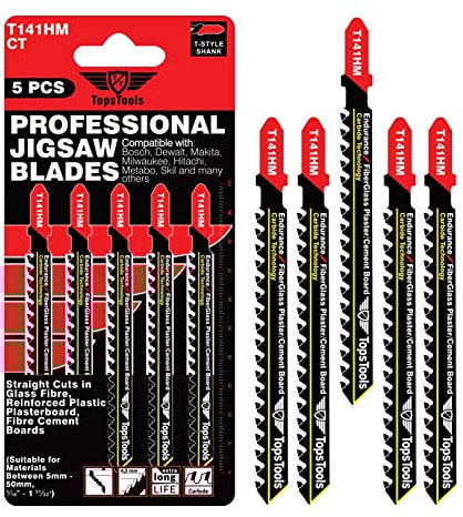 5 x TopsTools JSTT141HM T141HM Lames de scie sauteuse en fibre de verre de 100mm de long compatibles avec Bosch Dewalt Makita Milwaukee et bien d'autres