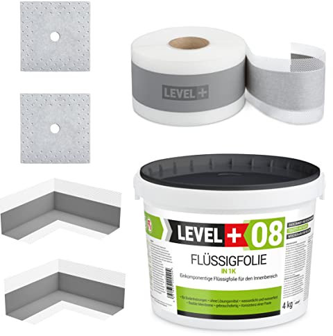 Kit d'étanchéité SET07 - 4 kg de film liquide, 2 coins intérieurs, 2 manchettes murales, 5 m de ruban d'étanchéité - Kit d'étanchéité pour douche et salle de bain