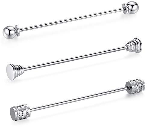 Honey Bear 3 Stück Set Herren kragennadel Anzug Hemd Kragenstift Kragen Pins Bar Krawattenknoten Bar Edelstahl für Hochzeit Geschenk,Kegel Silber,MEHRWEG (Stil mischen Silber ohne Box B)