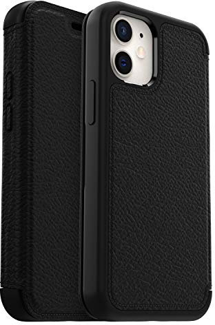 OtterBox Strada Case for iPhone 12 mini, Shockproof, Drop proof, Premium Leather Protective Folio with Two Card Holders, 3x Tested to Military Standard, Black