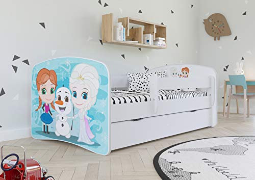 WFL GROUP Kinderbett Weiss Mit Sicherheitsbügel 70x140 80x160 80x180 cm Kinderbett Mit Rausfallschutz, Herausnehmbarer Schublade Und Lattenrost - Jungen Und Mädchen - EIS - 160x80 - Ohne Matratze