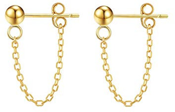 Reffeer 925 Sterling Silber Kugelkette Ohrstecker baumeln für Damen Ohrringe Kette Tropfen Ohrringe Ohrstecker (B-Gelb)