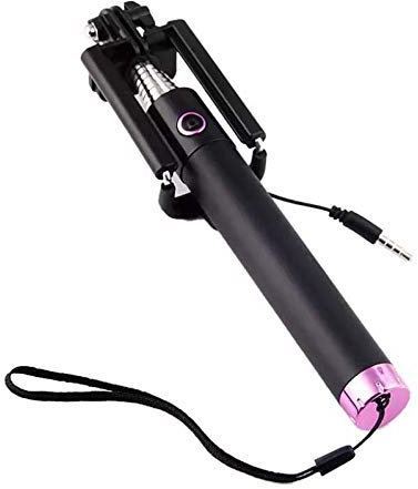 Perche Selfie Metal pour Samsung Galaxy S20 FE Smartphone avec Cable Jack Selfie Stick Android iOS Reglable Bouton Photo (Rose)